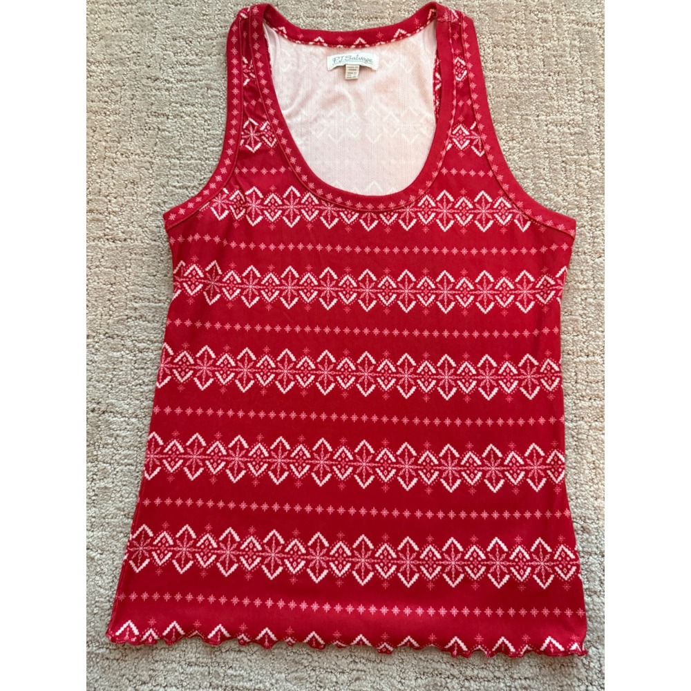 PJ Salvage Pajama Tank Top Women M Red NWOT Ruffle Fair Isle Holiday Christmas